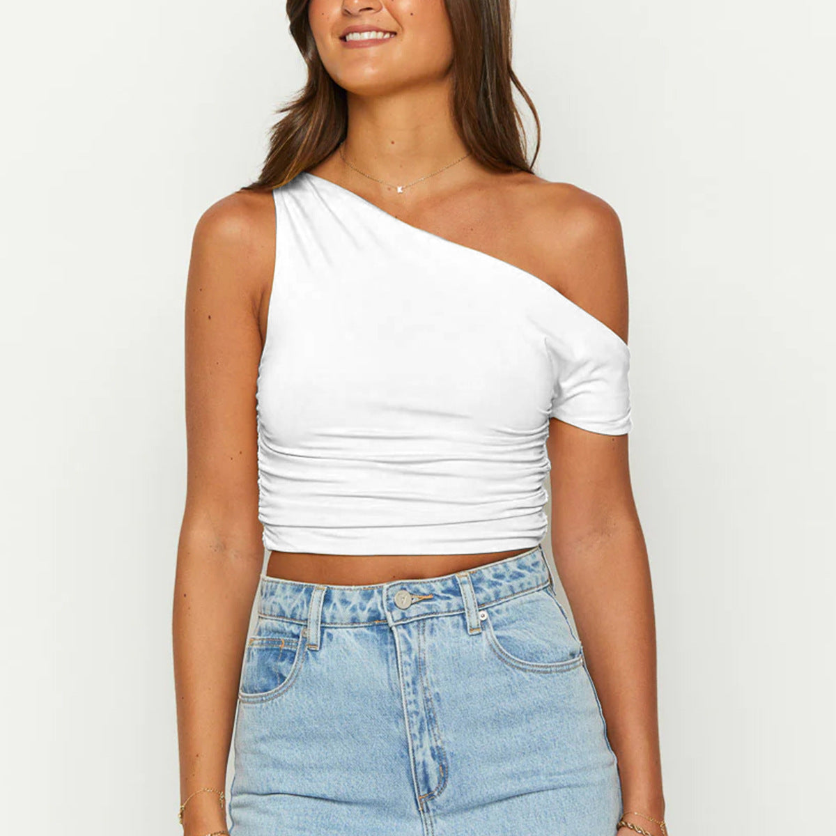 Women’s One Shoulder Crop Top – Pleated