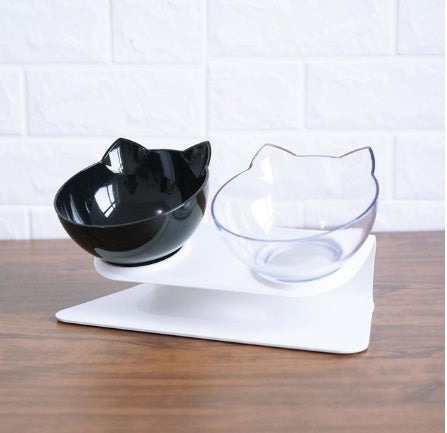 Inclined Cat Bowl with Ear Design – Transparent Oblique Mouth Single Pet Feeding Bowl
