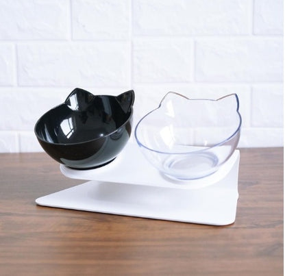 Inclined Cat Bowl with Ear Design – Transparent Oblique Mouth Single Pet Feeding Bowl