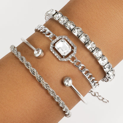 Bohemian 4-Piece Crystal Bracelet Set – Twisted Cuff Armband