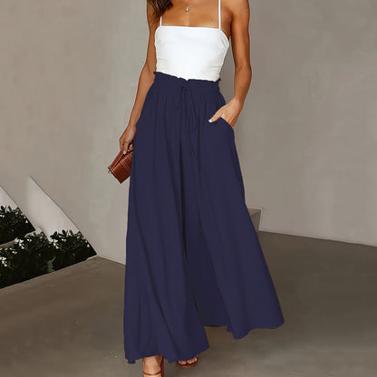 Women’s Plus Size Wide Leg Pants with Paper Bag Waist