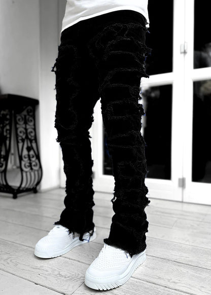 Men’s Stacked Jeans – Slim Fit Patched Denim Trousers