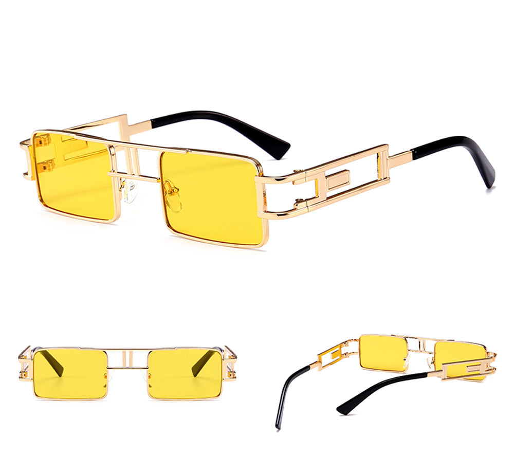 Unisex Steampunk Rectangular Sunglasses – Metal Frame Shades