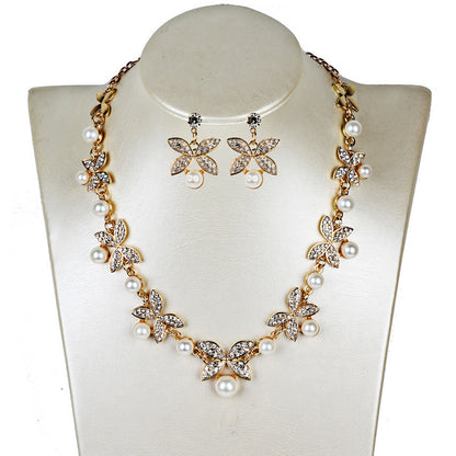 Pearl Butterfly Bridal Necklace & Earrings Set