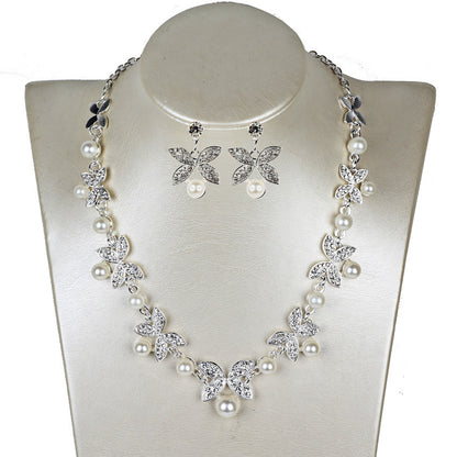 Pearl Butterfly Bridal Necklace & Earrings Set