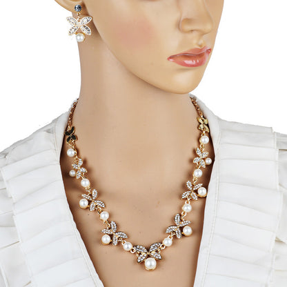 Pearl Butterfly Bridal Necklace & Earrings Set