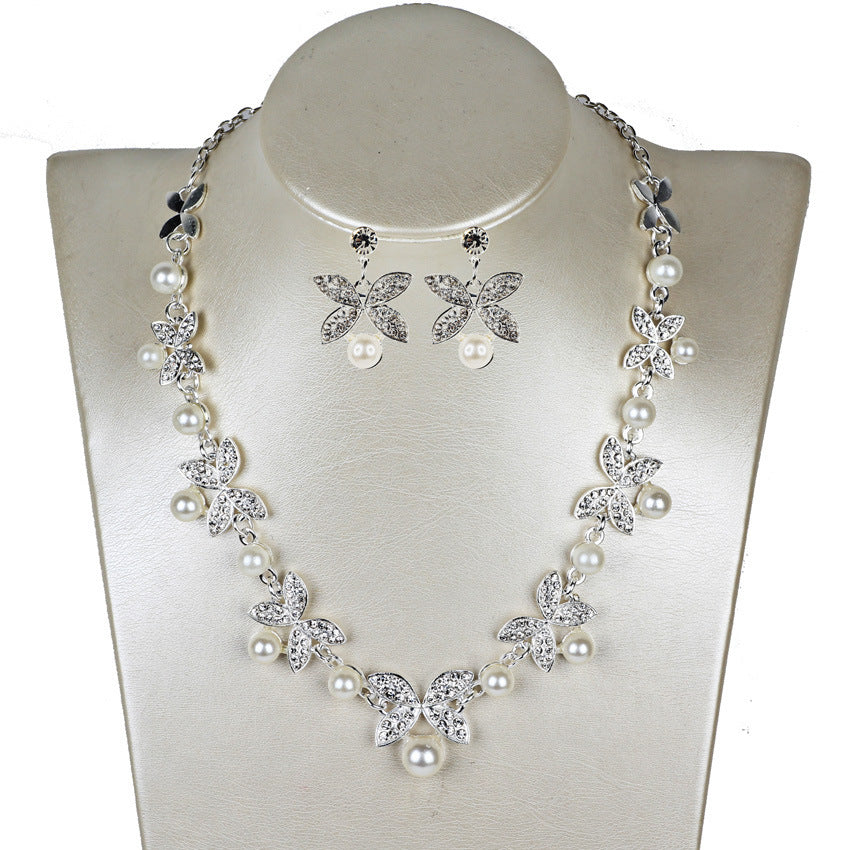 Pearl Butterfly Bridal Necklace & Earrings Set