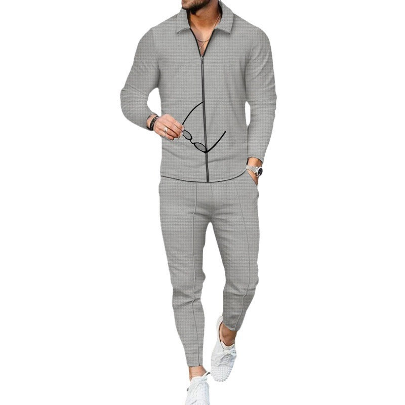 Men’s Casual Sports Set – Zipper Cardigan & Jogger Pants Two-Piece Tracksuit