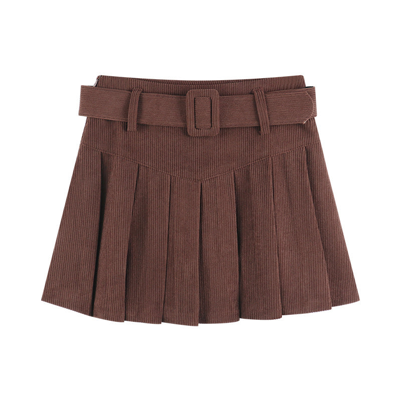 Women’s Corduroy A-Line Pleated Skirt – Autumn Half Skirt