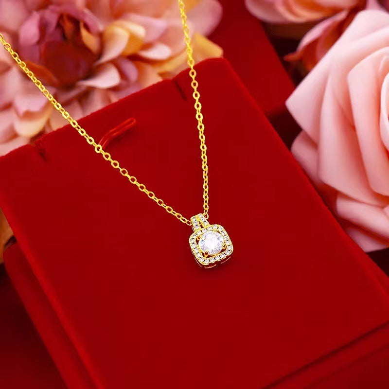 Zircon Pendant Necklace & Stud Earrings – Gold Jewelry Set