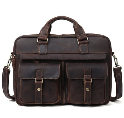 Men’s Retro Cowhide Leather Laptop Briefcase – 15.6" Business Bag