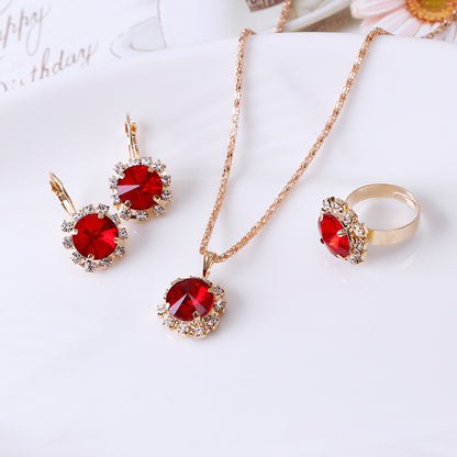 Europe & America Round Crystal 3-Piece Jewelry Set