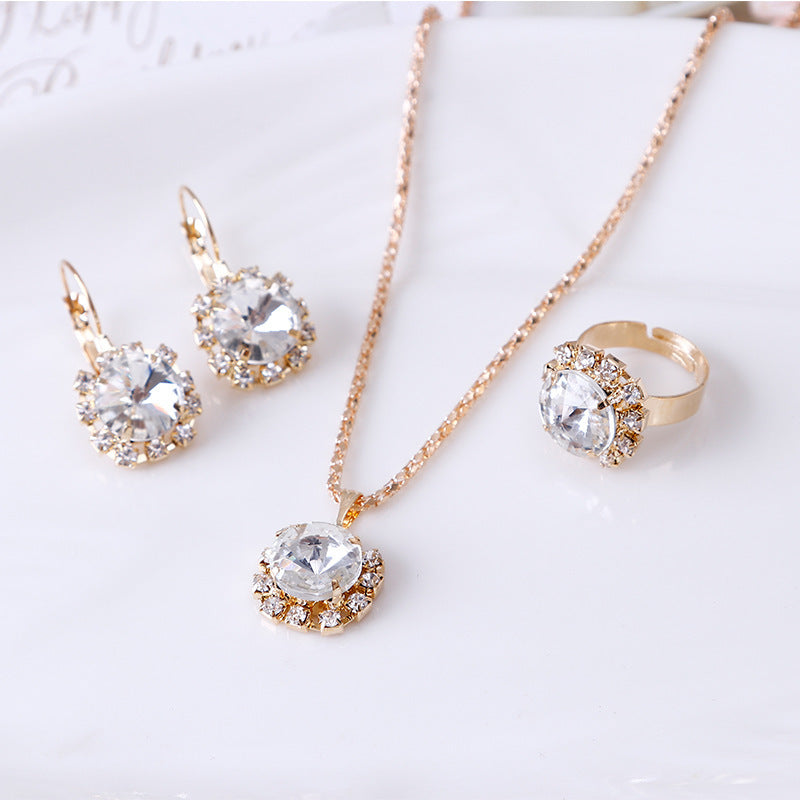 Europe & America Round Crystal 3-Piece Jewelry Set