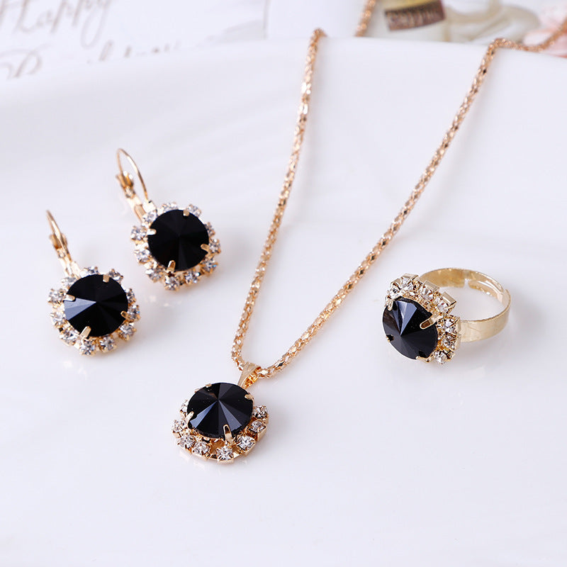 Europe & America Round Crystal 3-Piece Jewelry Set