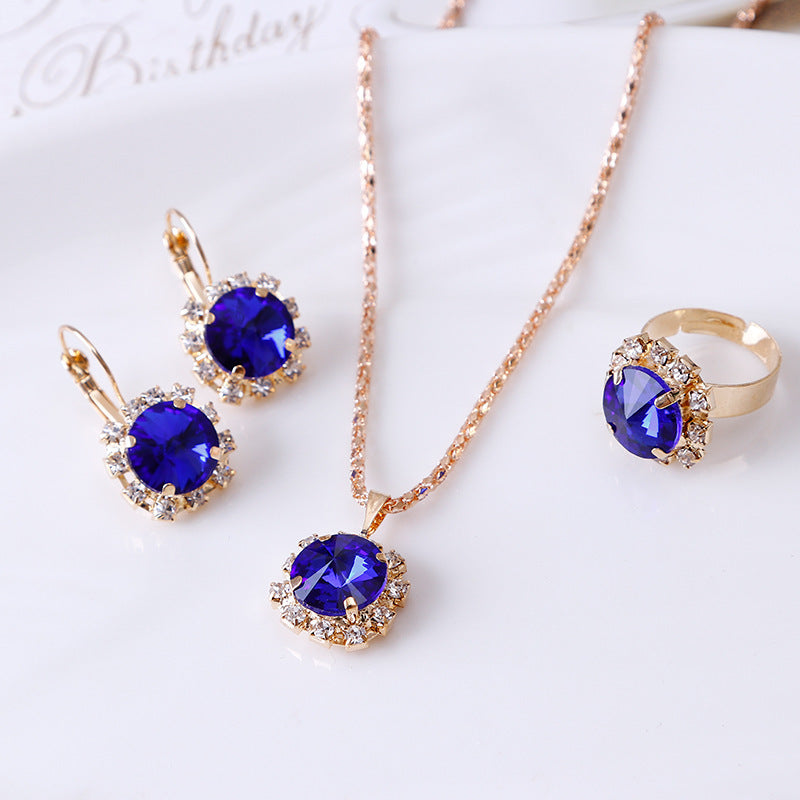 Europe & America Round Crystal 3-Piece Jewelry Set