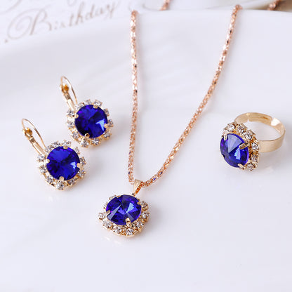 Europe & America Round Crystal 3-Piece Jewelry Set