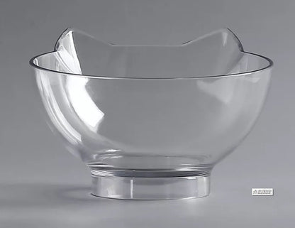 Inclined Cat Bowl with Ear Design – Transparent Oblique Mouth Single Pet Feeding Bowl