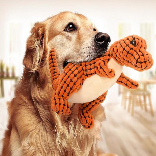 Dinosaur Plush Dog Toy – Interactive Chew Toy with Squeaker for Small & Large Dogs