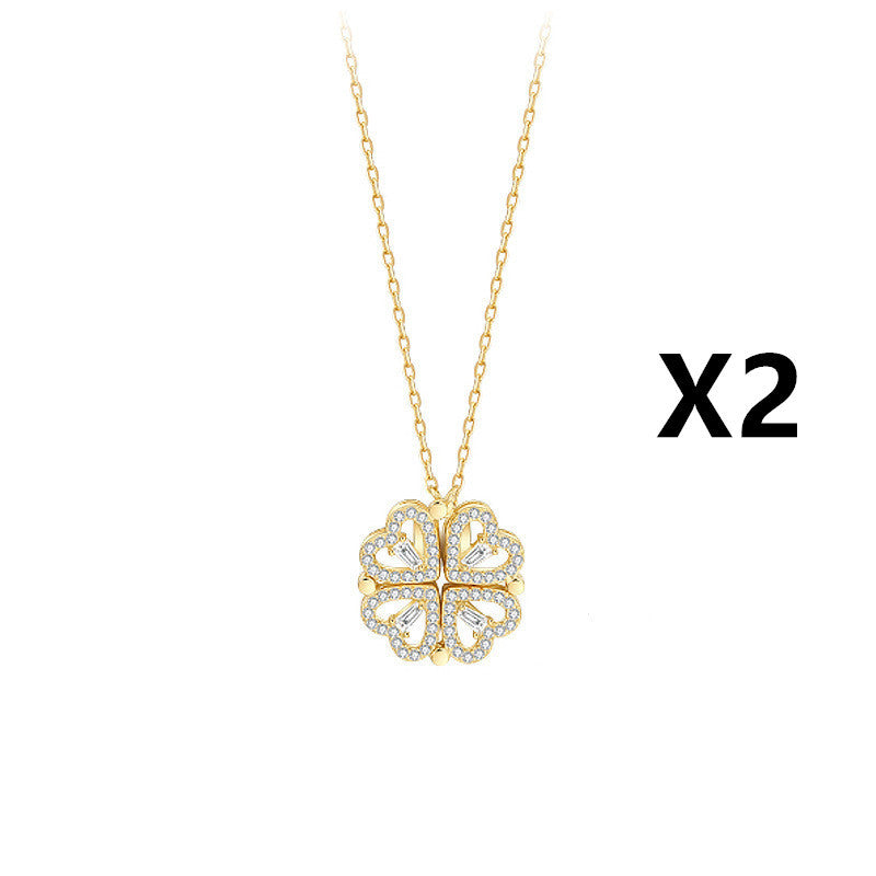 Women’s Zircon Four-leaf Clover Necklace – Multi-Wear Detachable Clavicle Chain