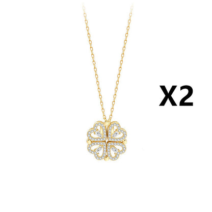 Women’s Zircon Four-leaf Clover Necklace – Multi-Wear Detachable Clavicle Chain