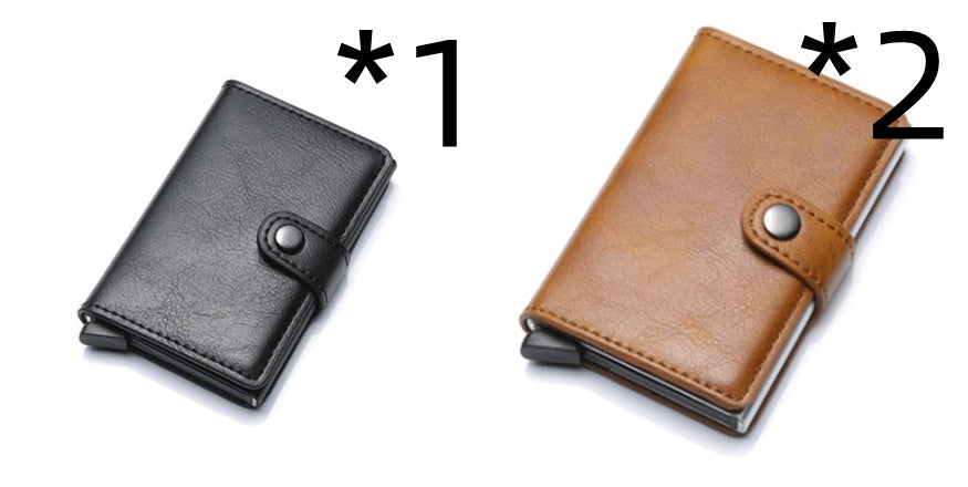 RFID Vintage Men’s Wallet – Aluminum Card Holder with Leather Cover