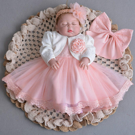 Baby Girls Winter Princess Dress with Lotus Design