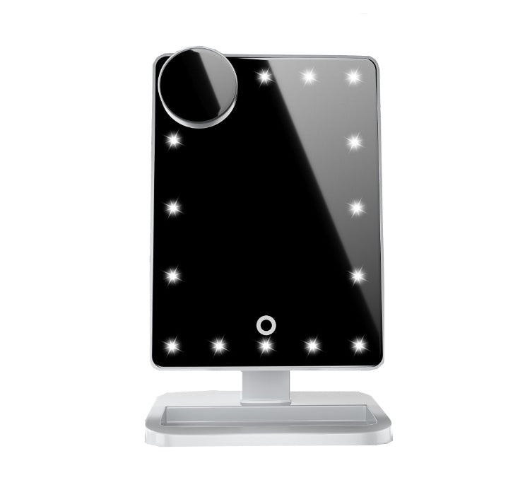 "Touch Screen Makeup Mirror with LED Lights, Bluetooth Speaker & 10X Magnifying Mirror"