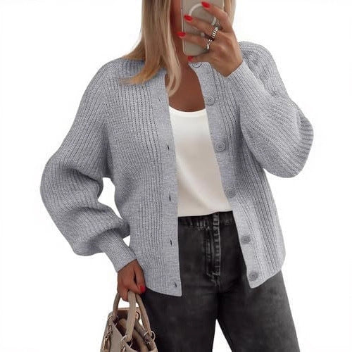 Women’s Round Neck Buckle Cardigan