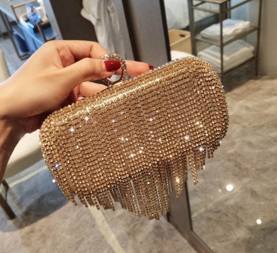 Shiny Diamond Fringed Handbag – Evening Party Bag