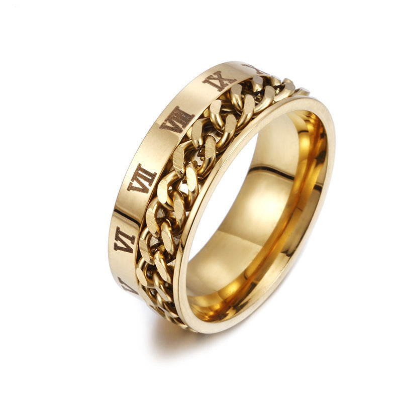 Roman Numeral Rotatable Chain Ring – Titanium Steel Spinner Bottle Opener Ring for Men & Couples