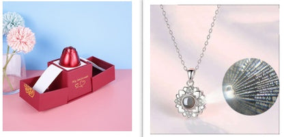 Valentine’s Day Metal Rose Jewelry Box – Necklace Gift