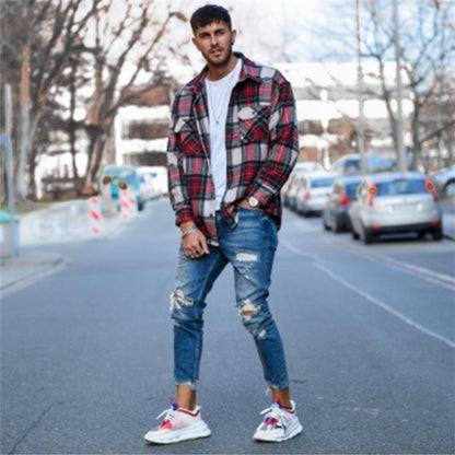 Men’s Hole Ripped Jeans – Casual Denim Pants