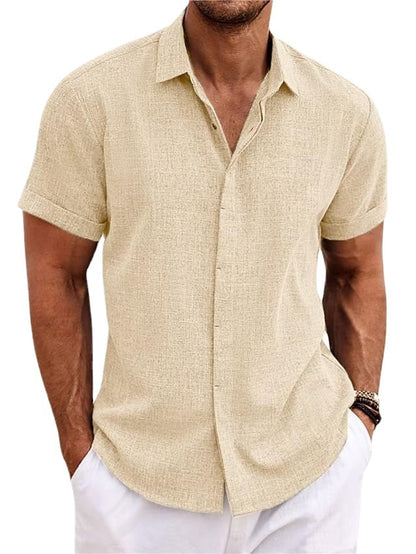 Men's Solid Linen Short Sleeve Shirt – Loose Fit