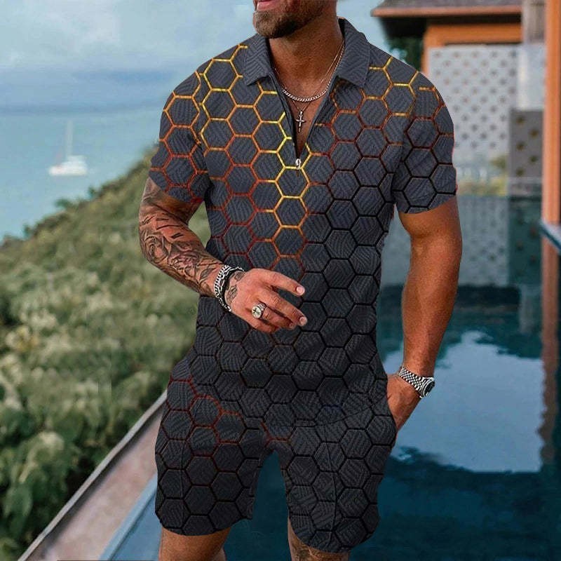 Men’s Fashion Casual Zipper Short Sleeve Suit – Summer Outfit