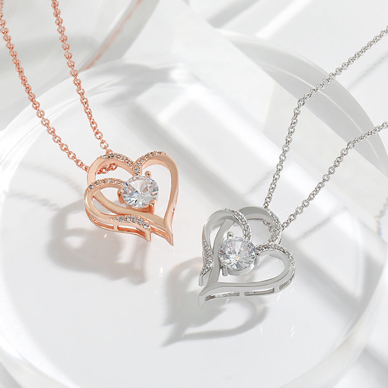 Zircon Double Love Necklace – Personalized Heart Pendant