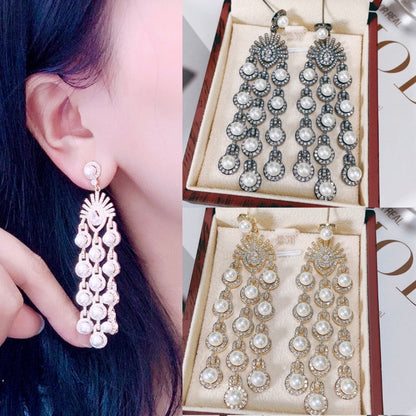 Micro Inlay Zircon Beaded Fringe Earrings
