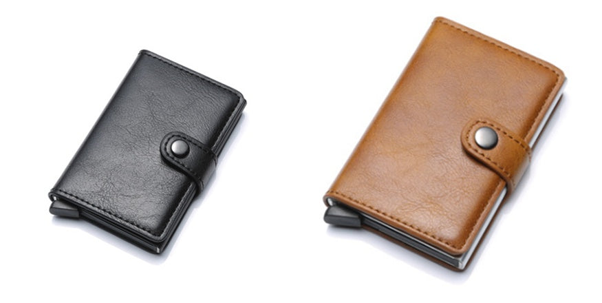 RFID Vintage Men’s Wallet – Aluminum Card Holder with Leather Cover