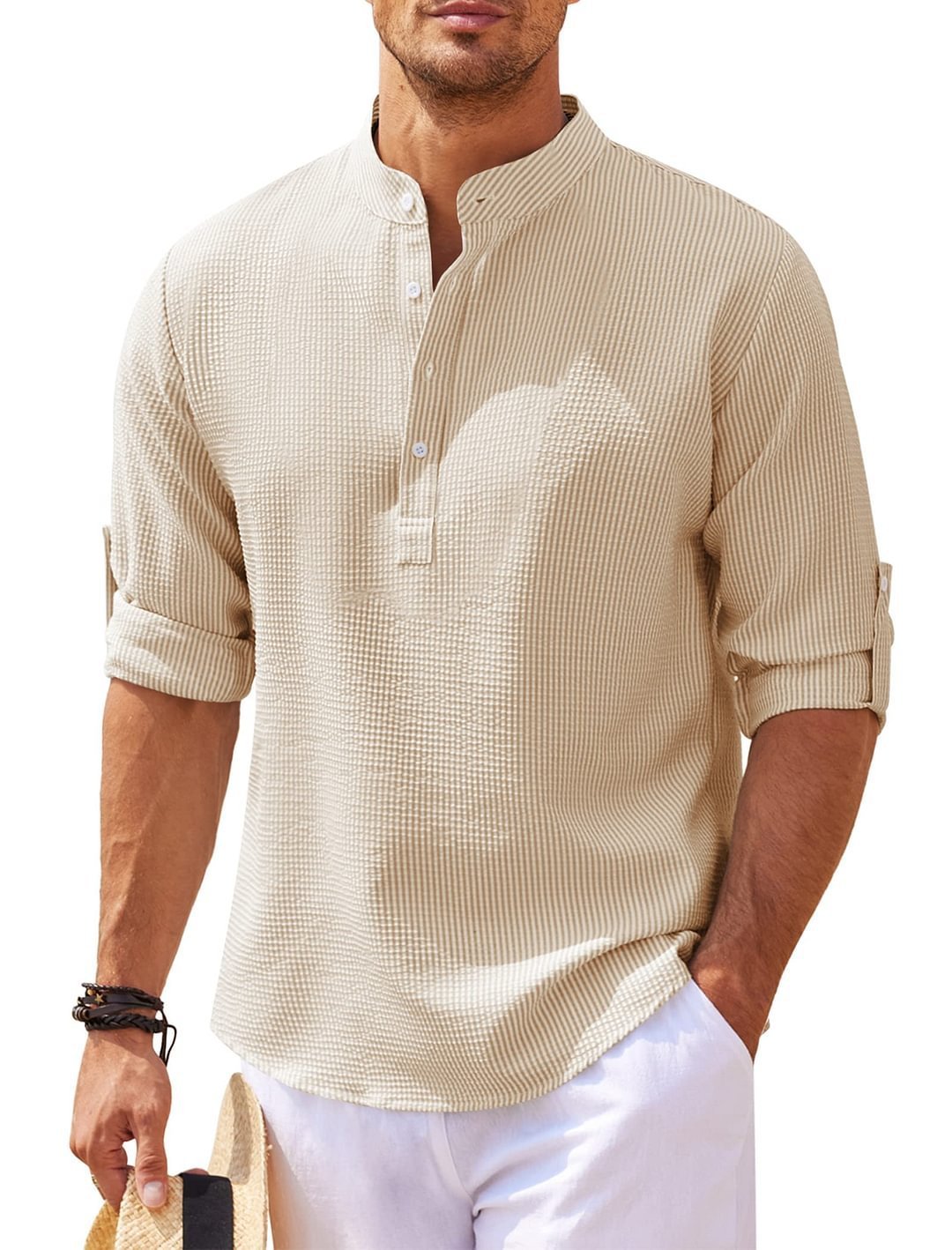 Men's Solid Color Long Sleeve Stand Collar Shirt