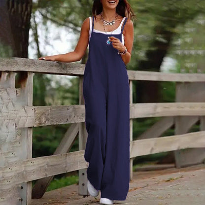 Plus Size Women’s Sleeveless Casual Jumpsuit with Pockets