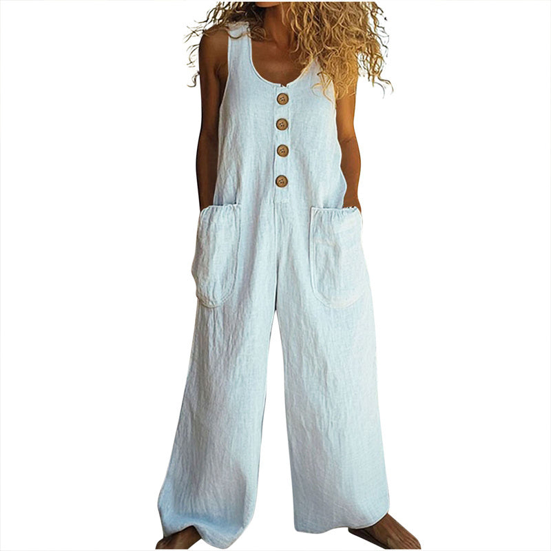 Women’s Elegant Wide-Leg Button Front Jumpsuit
