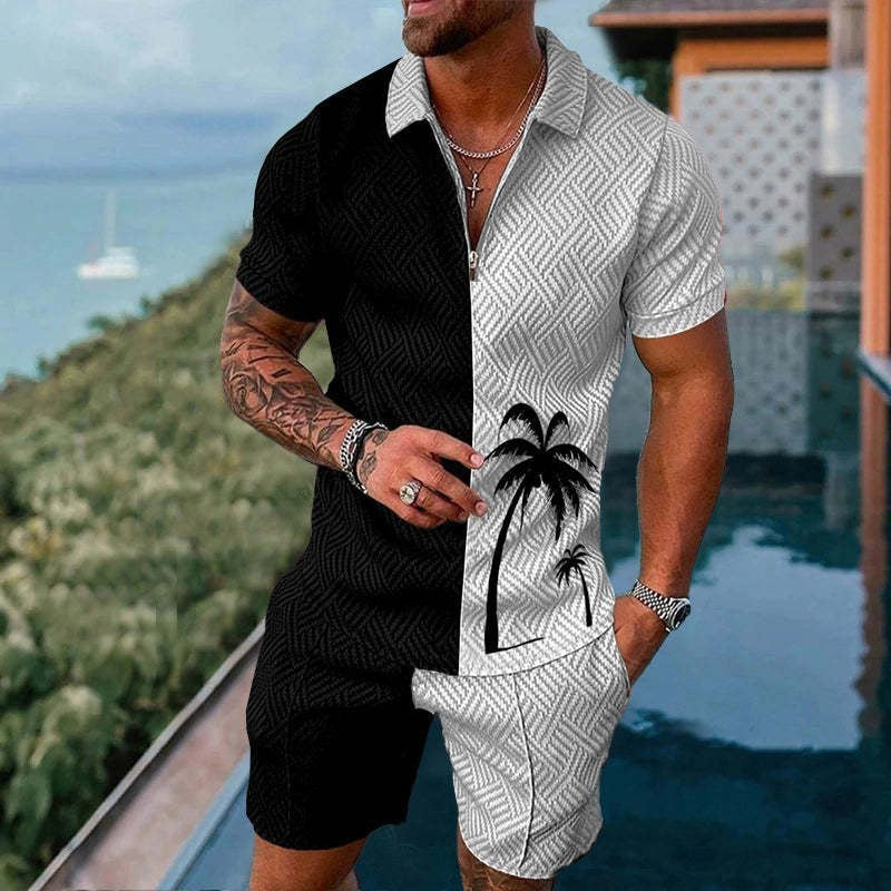 Men’s Fashion Casual Zipper Short Sleeve Suit – Summer Outfit