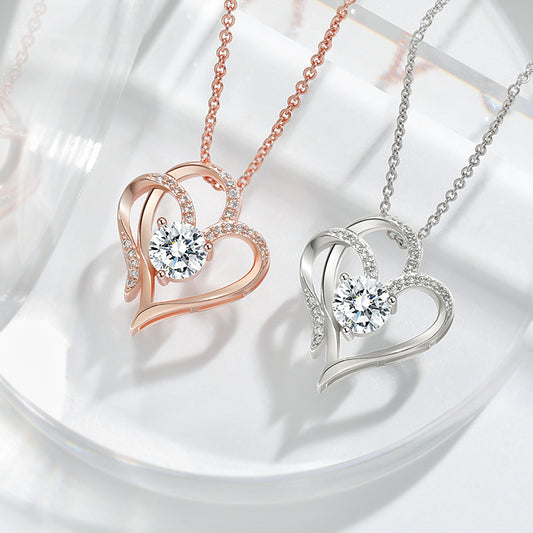 Zircon Double Love Necklace – Personalized Heart Pendant