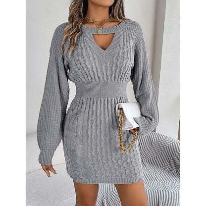 Women’s Long Sleeve Cut Out Ribbed Sweater Dress