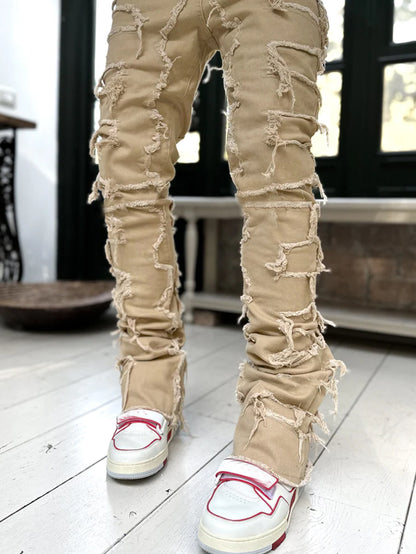 Men’s Stacked Jeans – Slim Fit Patched Denim Trousers