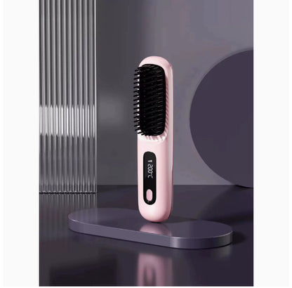 2-in-1 Wireless Hair Straightener Comb – Portable USB Hot Curler