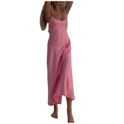 Women's Satin Slip Dress – Elegant Sleeveless Backless Summer Sexy Dress