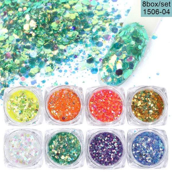8 Box Mix Glitter Nail Art Powder Flakes Set – Sparkling Decoration for Manicure & DIY Nails