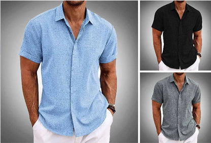 Men's Solid Linen Short Sleeve Shirt – Loose Fit