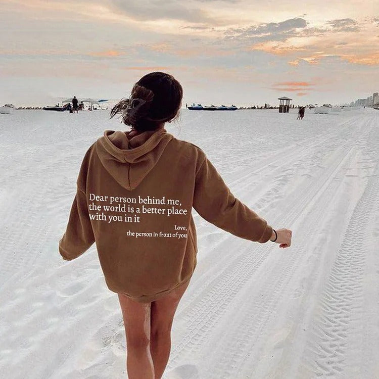 Women’s Plush Letter Print Hoodie with Kangaroo Pocket