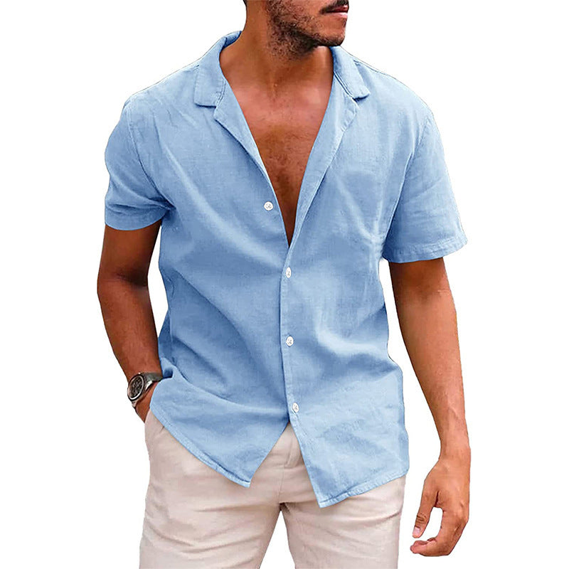 Men’s Casual Short Sleeve Button Down Beach Shirt for Summer